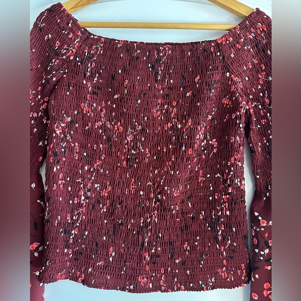 Express Off-the-Shoulder Boho Floral Bell Sleeve Top - Picture 6 of 7